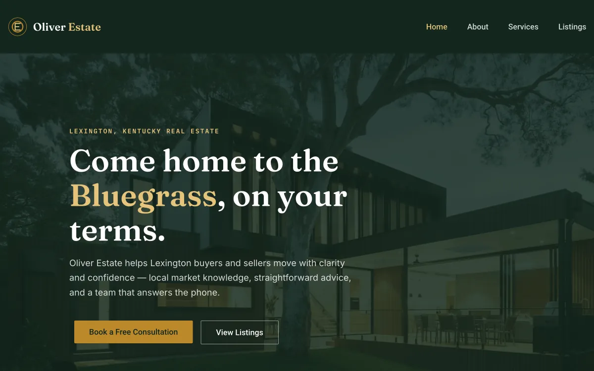 Oliver Estate website screenshot
