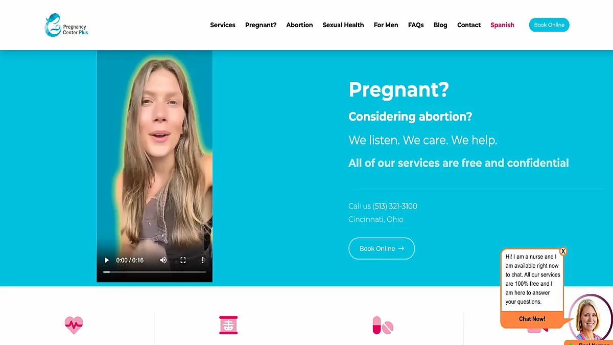 Pregnancy Center Plus website screenshot
