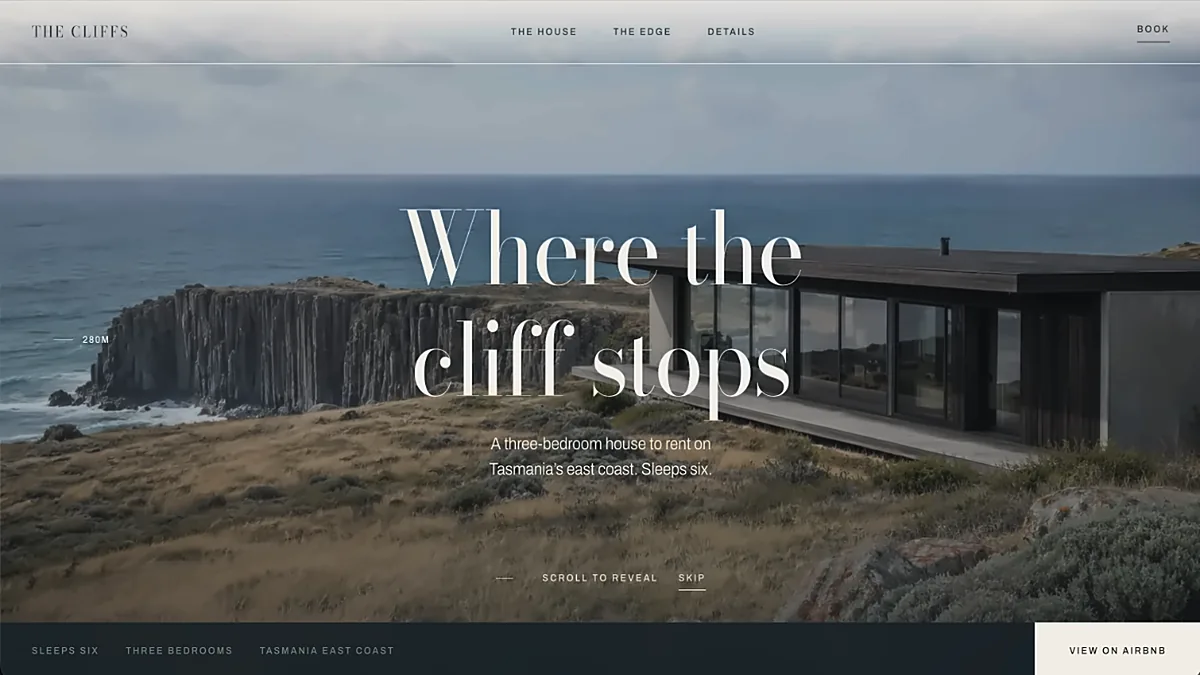 The Cliffs — Airbnb Concept website screenshot